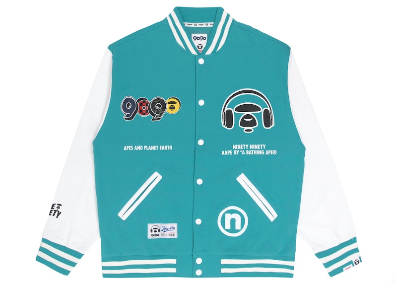 BAPE x 9090 Graphic Varsity Jacket Turquoise Men's - FW22 - GB