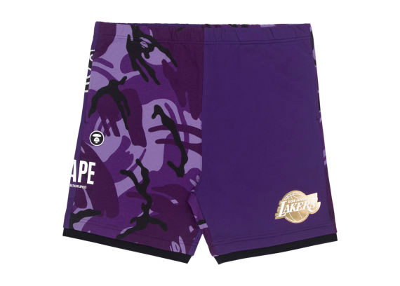 BAPE x NBA Style Ape Face Camo Los Angeles Lakers Sweat Shorts 