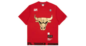 BAPE x NBA Style Ape Face Chicago Bulls Basketball Tee Bright Red