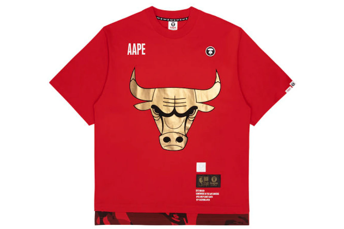 AAPE x NBA Style Ape Face Chicago Bulls Basketball Tee Bright Red