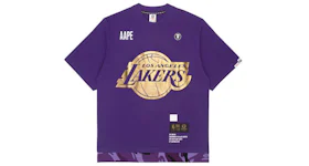 BAPE x NBA Style Ape Face Los Angeles Lakers Basketball Tee Purple