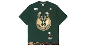 AAPE x NBA Style Ape Face Milwaukee Bucks Basketball Tee Army Camo