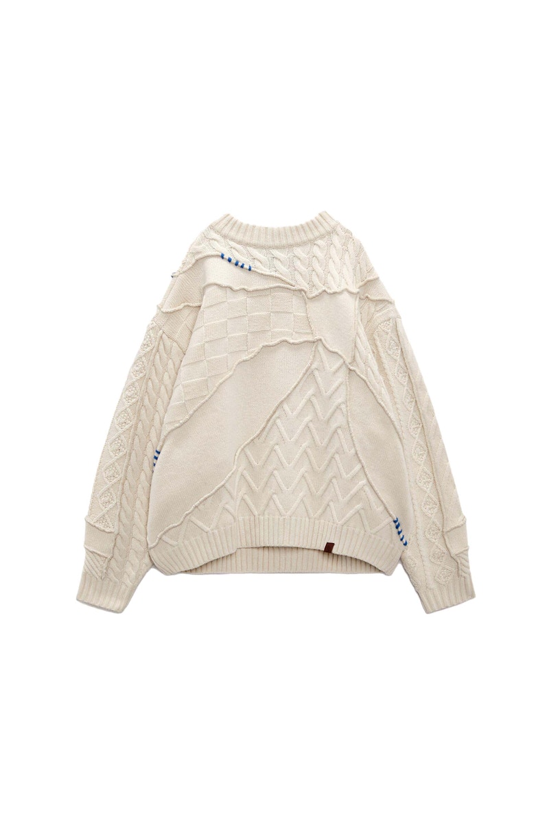 ADER error x Zara Oversized Patchwork Knit Sweater Ecru - FW22