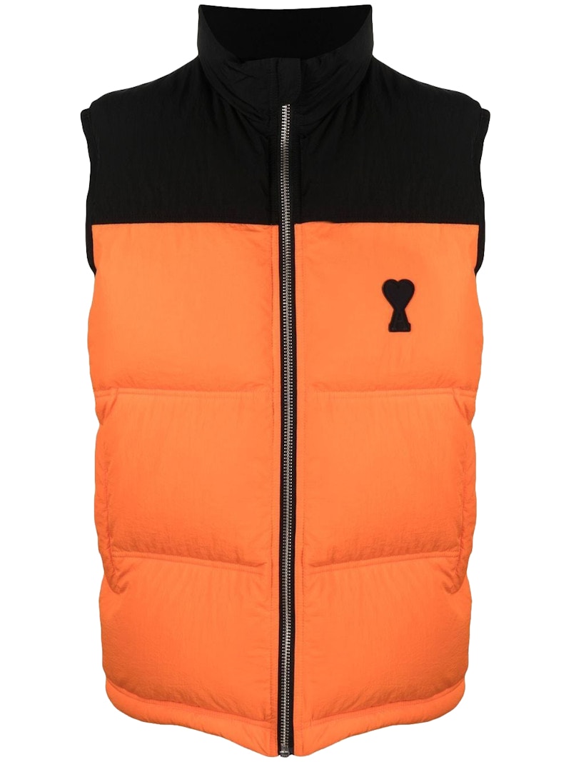 Pre-owned Ami Alexandre Mattiussi Men's Ami Paris Chest Logoprint Padded Jacket In Black/orange