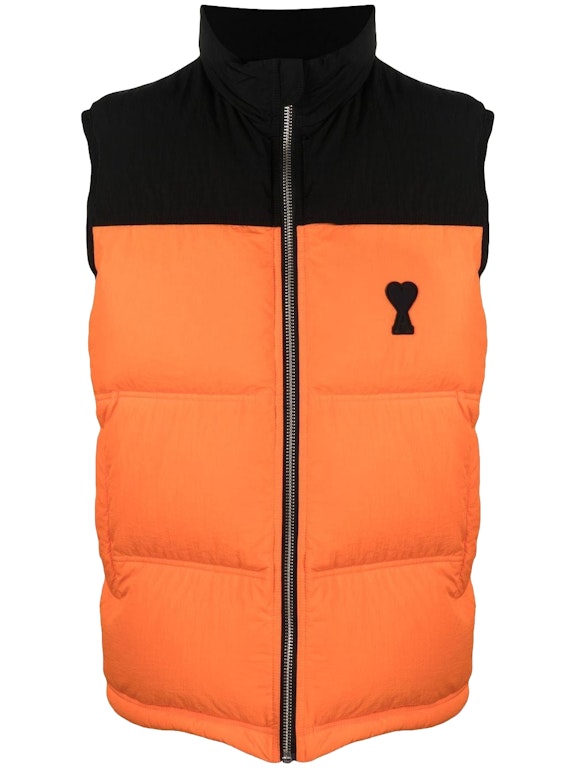 Pre-owned Ami Alexandre Mattiussi Ami Paris Chest Logo-print Padded Jacket Black/orange