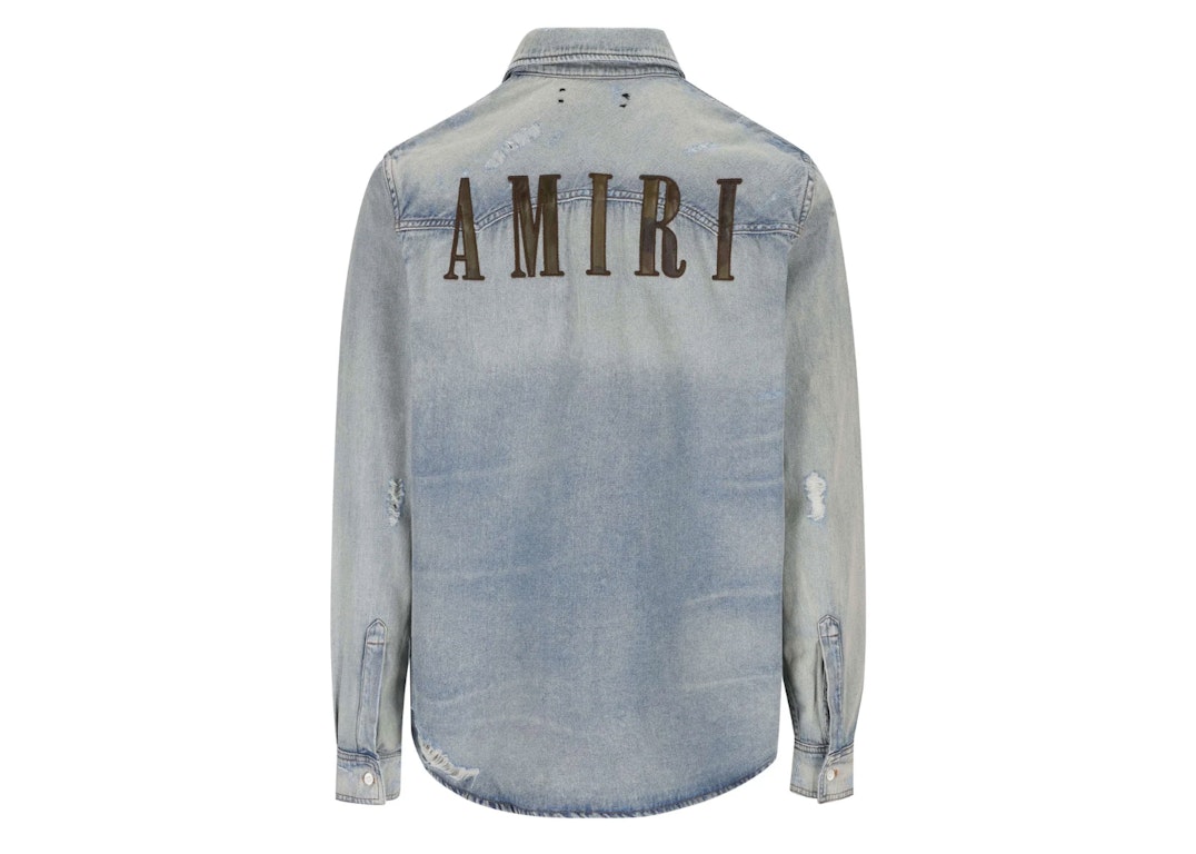 Pre-owned Amiri Buttoned Distressed Denim Shirt Light Indigo