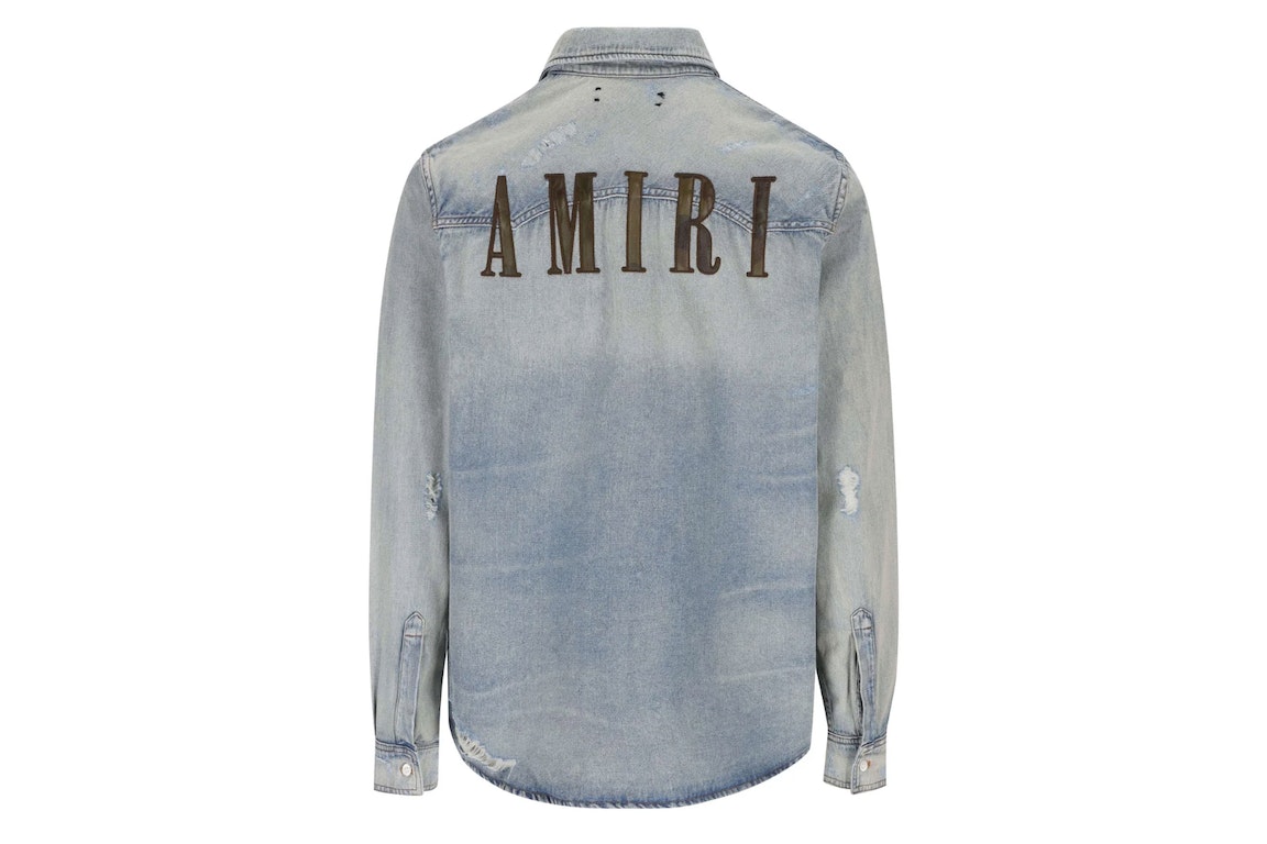 Pre-owned Amiri Buttoned Distressed Denim Shirt Light Indigo
