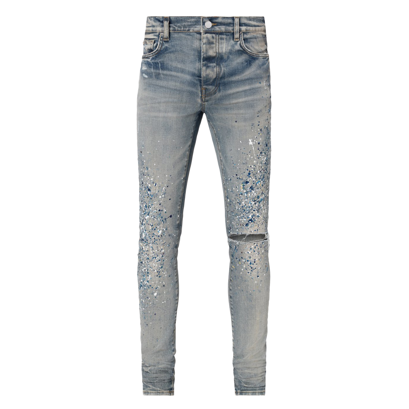 OFF-WHITE EV BRAVADO Crystal Distressed Denim Jeans Blue 