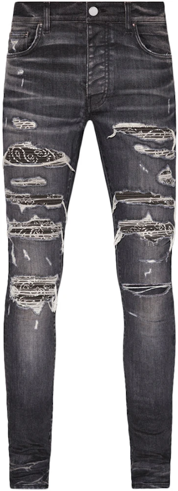 AMIRI Distressed Bandana Thrasher Skinny Jeans Gray Men's - US