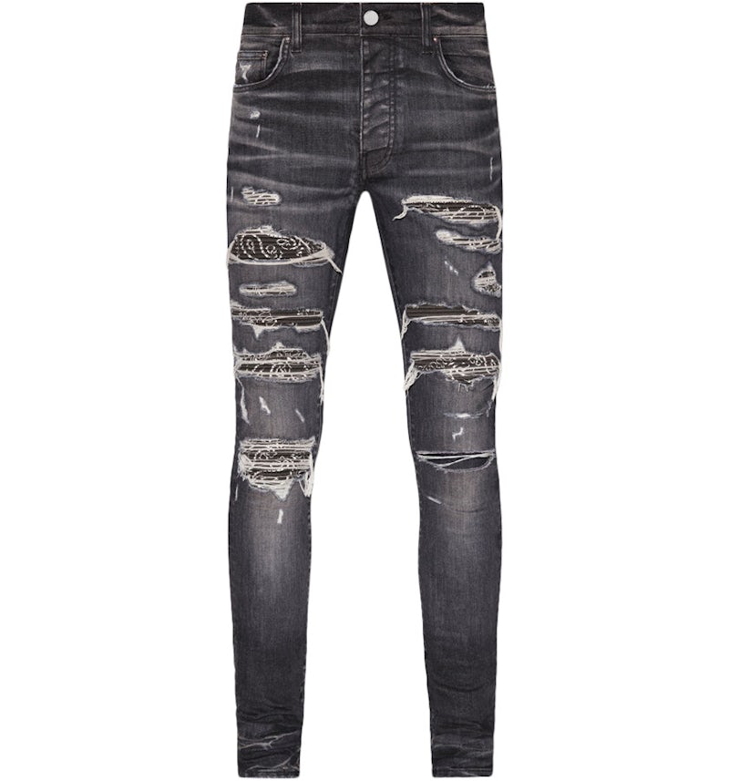 AMIRI Distressed Bandana Thrasher Skinny Jeans Gray Men's US