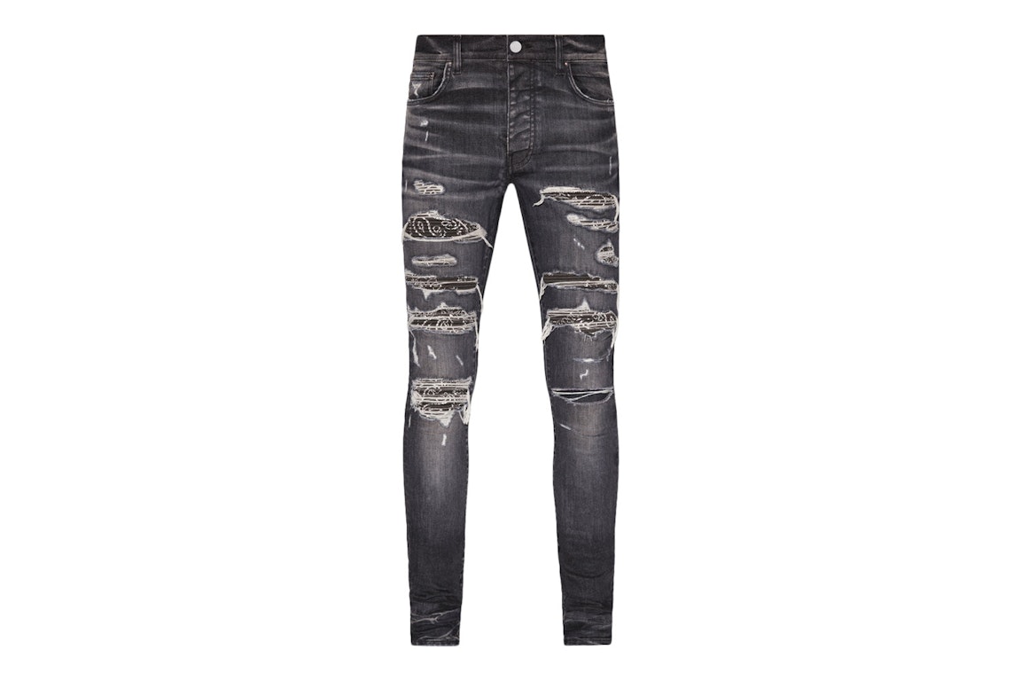 Pre-owned Amiri Distressed Bandana Thrasher Skinny Jeans Gray