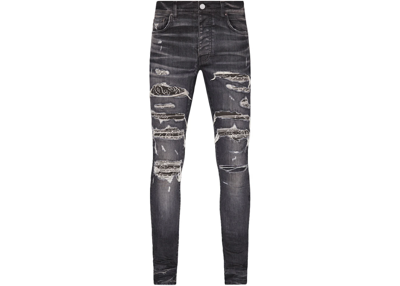 AMIRI Distressed Bandana Thrasher Skinny Jeans Gray Men's US