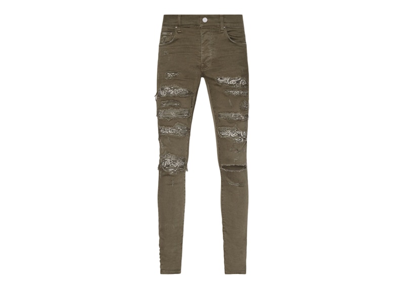 Distressed olive best sale green jeans