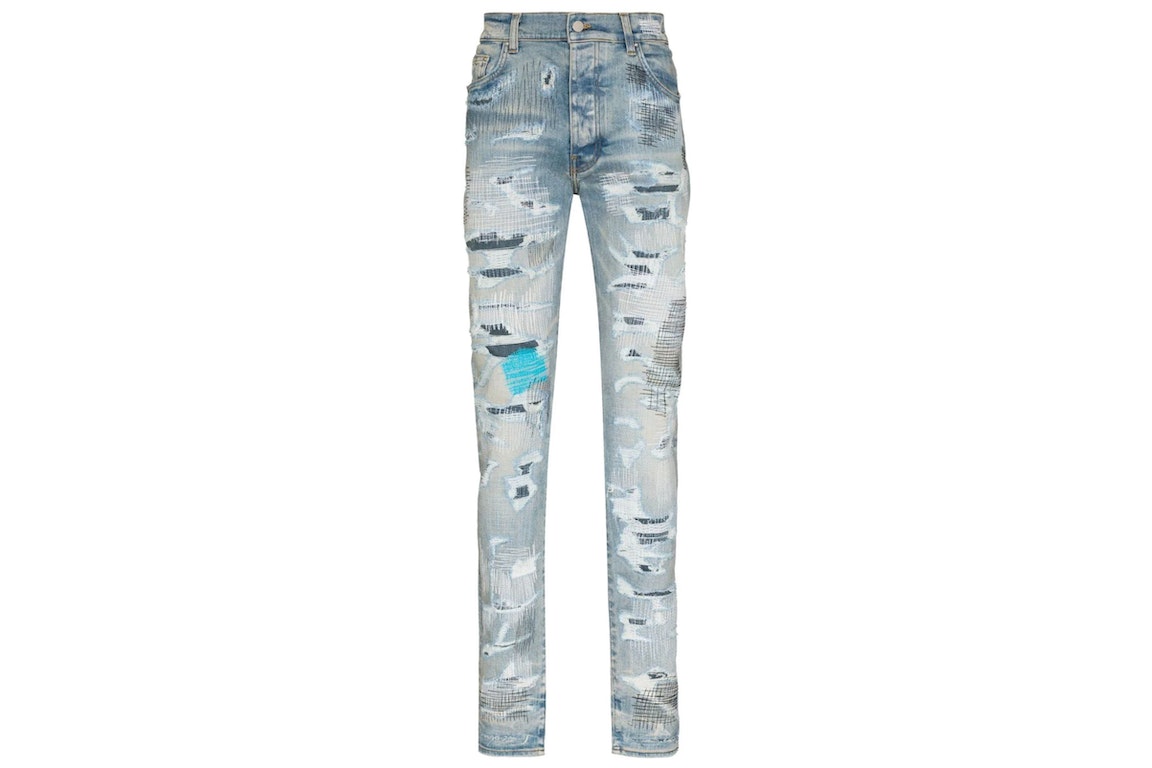 Pre-owned Amiri Distressed Effect Skinny Jeans Light Indigo Blue