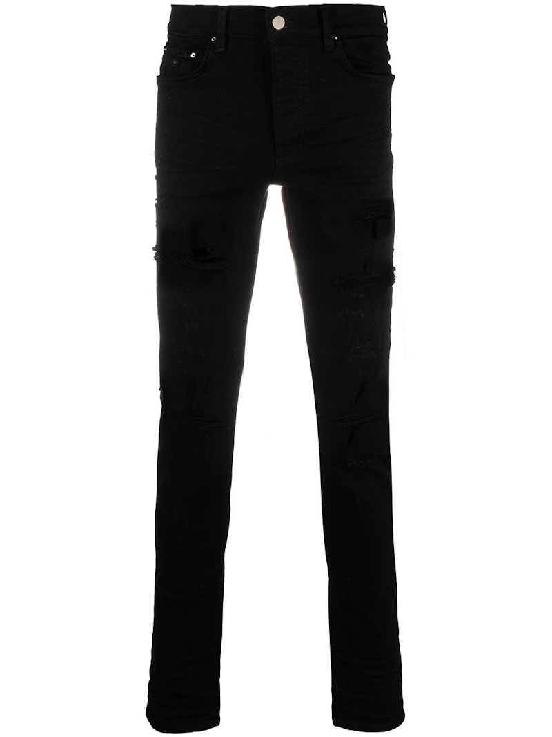 AMIRI Distressed Mid-Rise Skinny Jeans Black