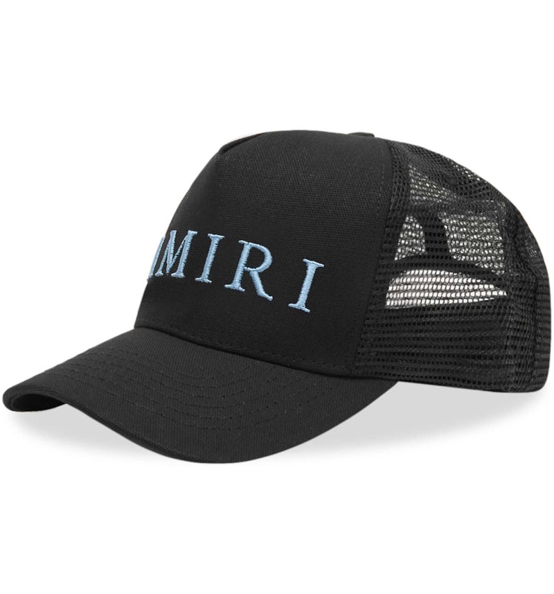 AMIRI Embroidered Logo Trucker Cap Black/Carolina Blue Men's US