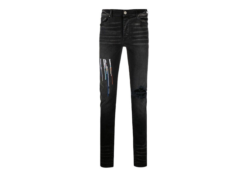 AMIRI Embroidered Paint Drip Core Logo Distressed Skinny Jeans