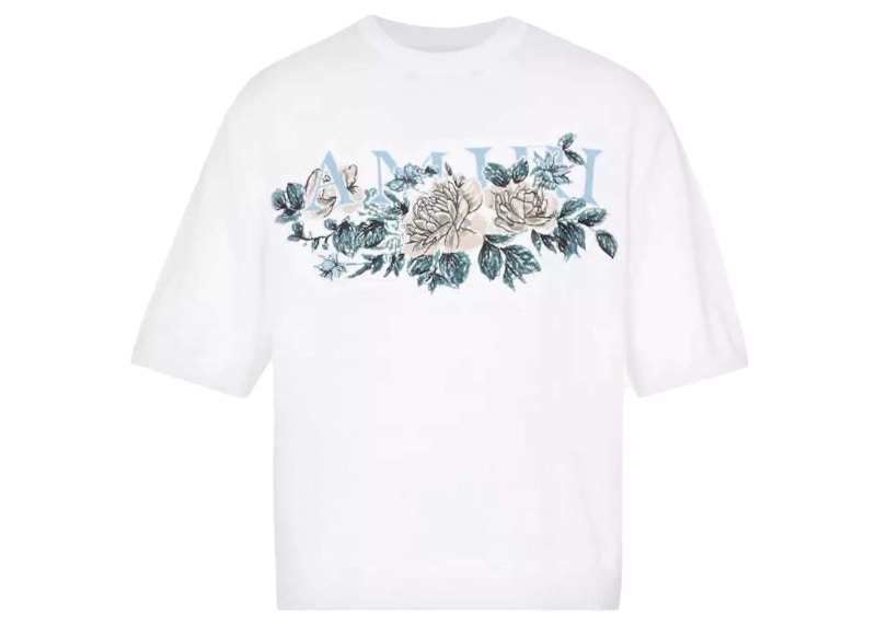 AMIRI Floral Logo Knitted Crewneck Tee White Men's - US