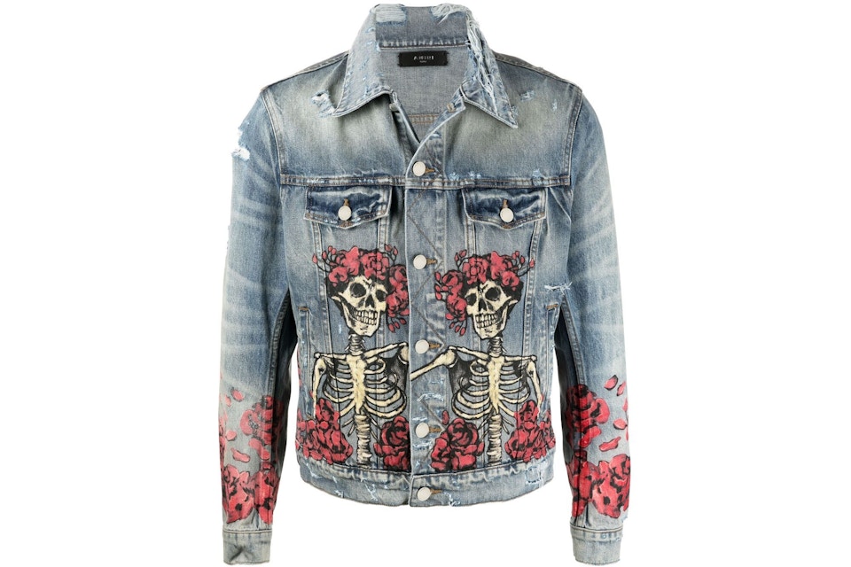 Amiri Grateful Dead Distressed Denim Jacket Blue Ss21 Amiri Grateful Dead Distressed Denim Jacket Blue Ss21