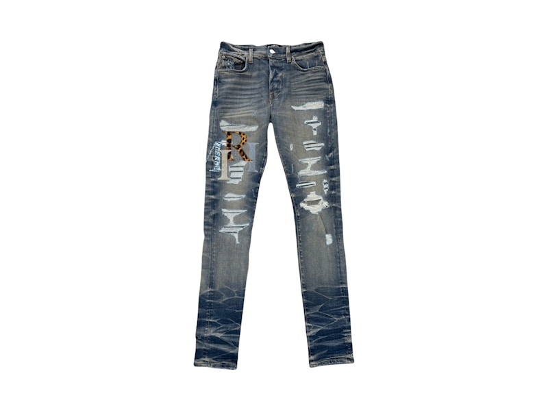 AMIRI Leather Staggered Logo Jeans Vintage Indigo Men's - US