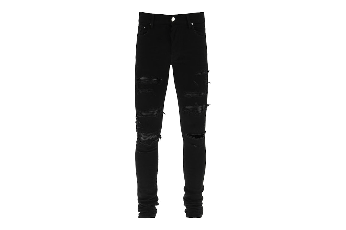 Pre-owned Amiri Leather Thrasher Skinny Jeans Black