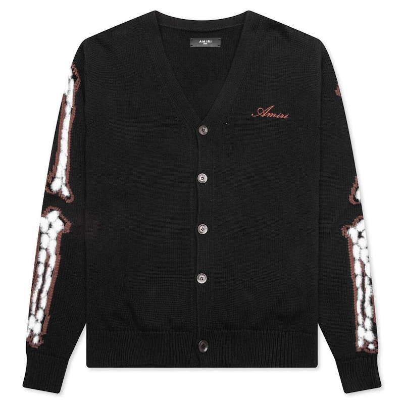 Pre-owned Amiri Men's  Leopard Bones Cardigan In Black