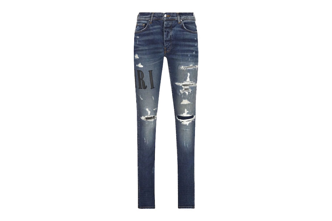 Pre-owned Amiri Logo Distressed Skinny Jeans Indigo