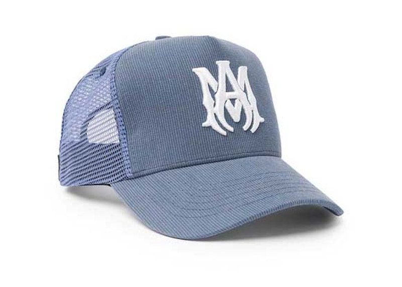 AMIRI MA Logo Trucker Cap Pond Blue/White in Cotton - US