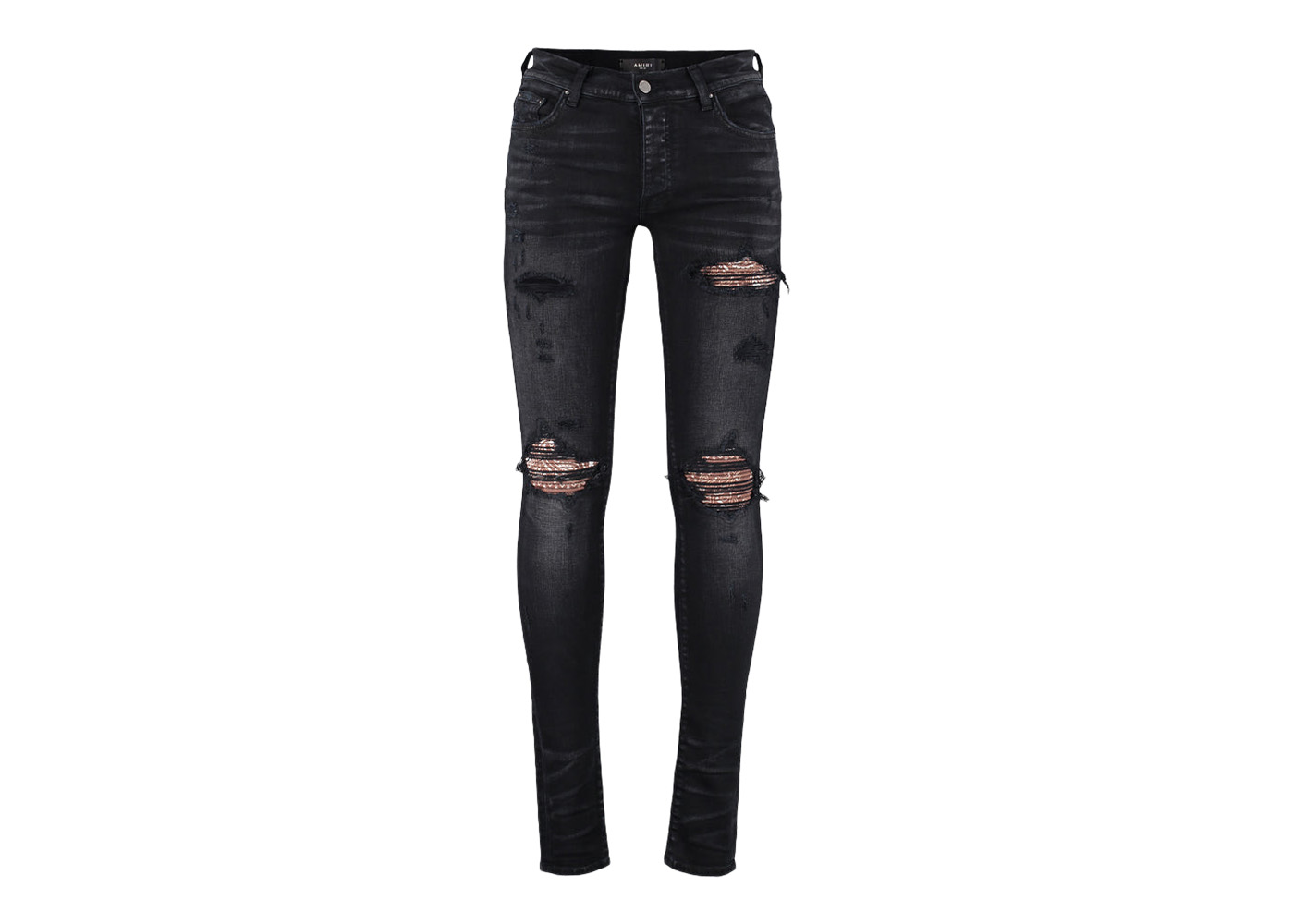 AMIRI MX1 Bandana Destroyed Skinny Fit Jeans Black/Brown