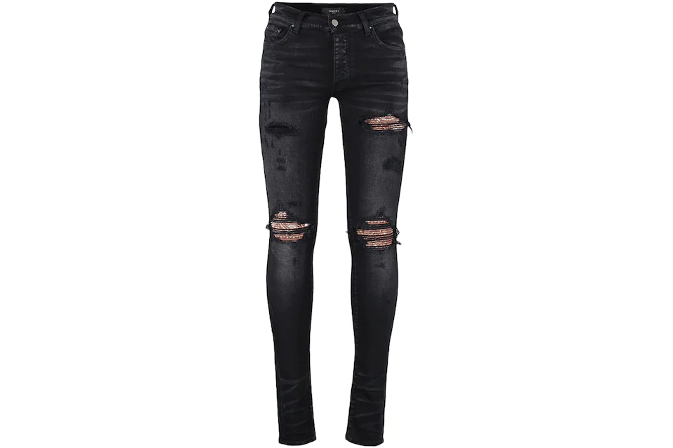 AMIRI MX1 Bandana Destroyed Skinny Fit Jeans Black/Brown Men's - SS23 - US