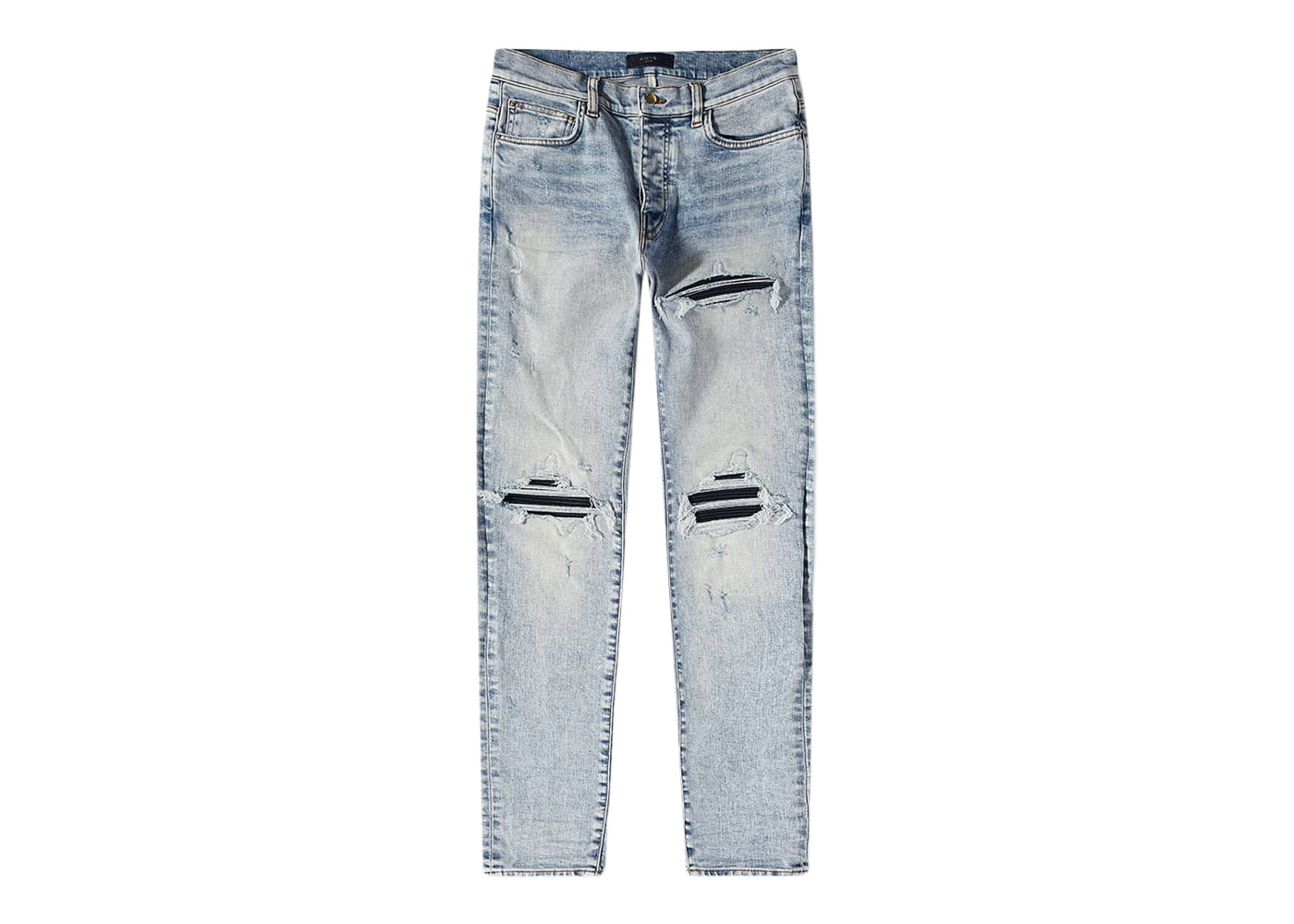 AMIRI MX1 Leather Detail Skinny Jeans Stone Indigo Men's - US