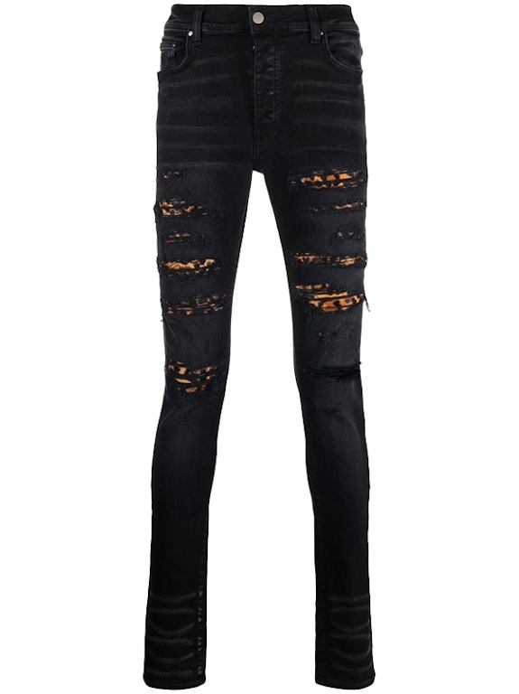 Pre-owned Amiri Mx1 Mid Rise Skinny Jeans Black/leopard Print