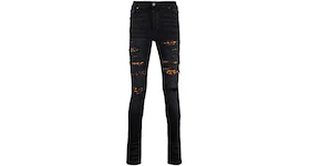 AMIRI MX1 Mid Rise Skinny Jeans Black/Leopart Print