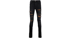 AMIRI MX1 Mid Rise Skinny Jeans Black/Leopard Print