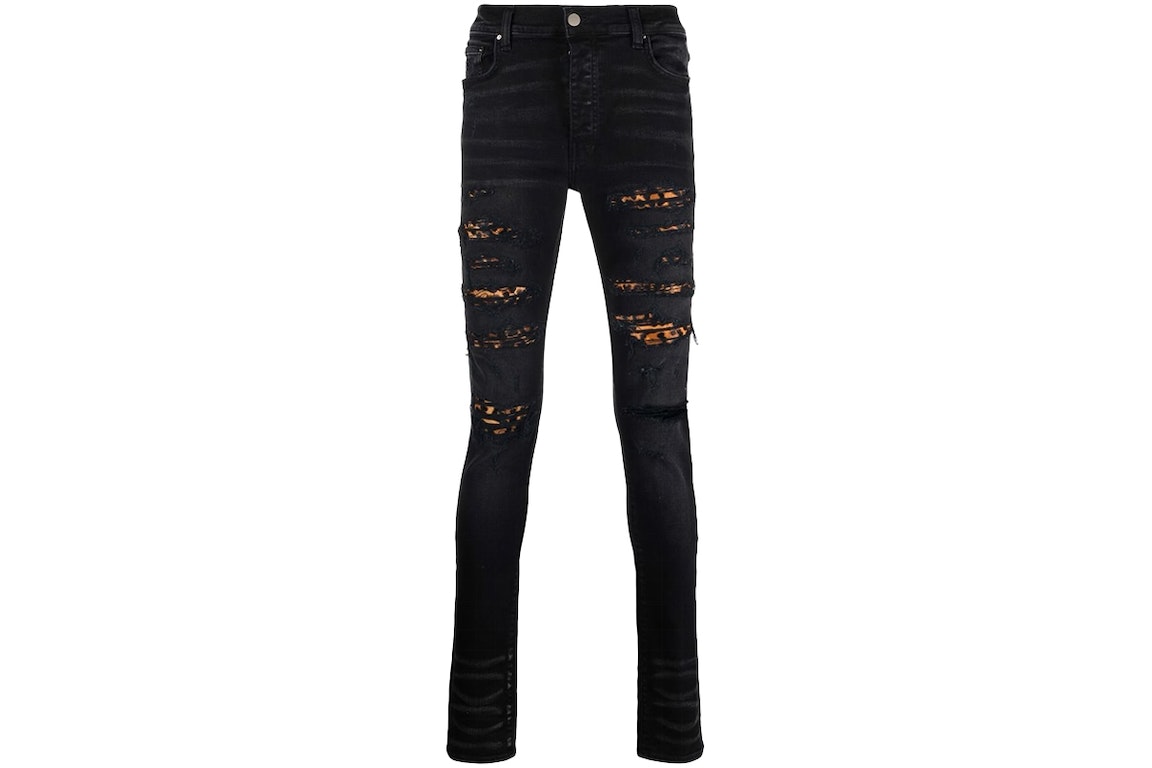 Pre-owned Amiri Mx1 Mid Rise Skinny Jeans Black/leopard Print