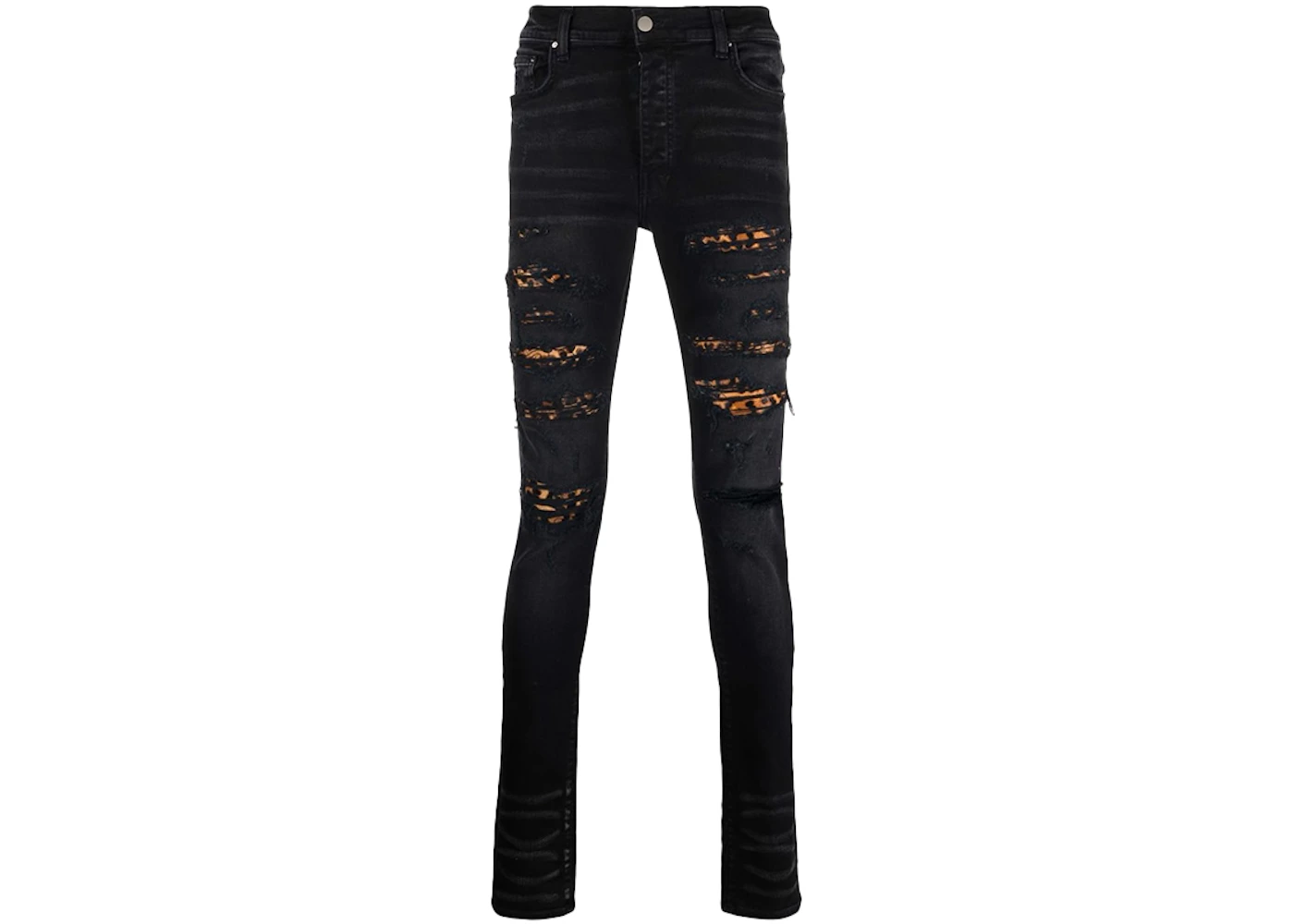 AMIRI MX1 Mid Rise Skinny Jeans Black/Leopard Print Men's US