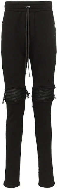 AMIRI MX1 Moto Distressed Leather Knee Sweatpants Black Men's - US