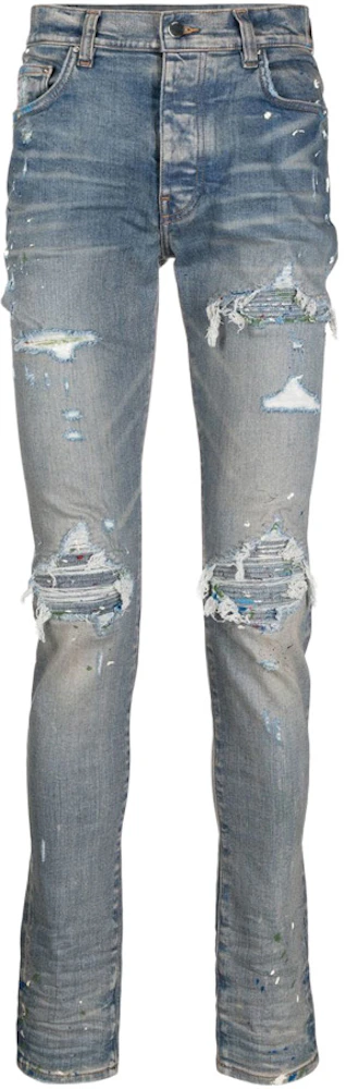 AMIRI MX1 Paint Drip Skinny Jeans Clay Indigo Men's - FW22 - US
