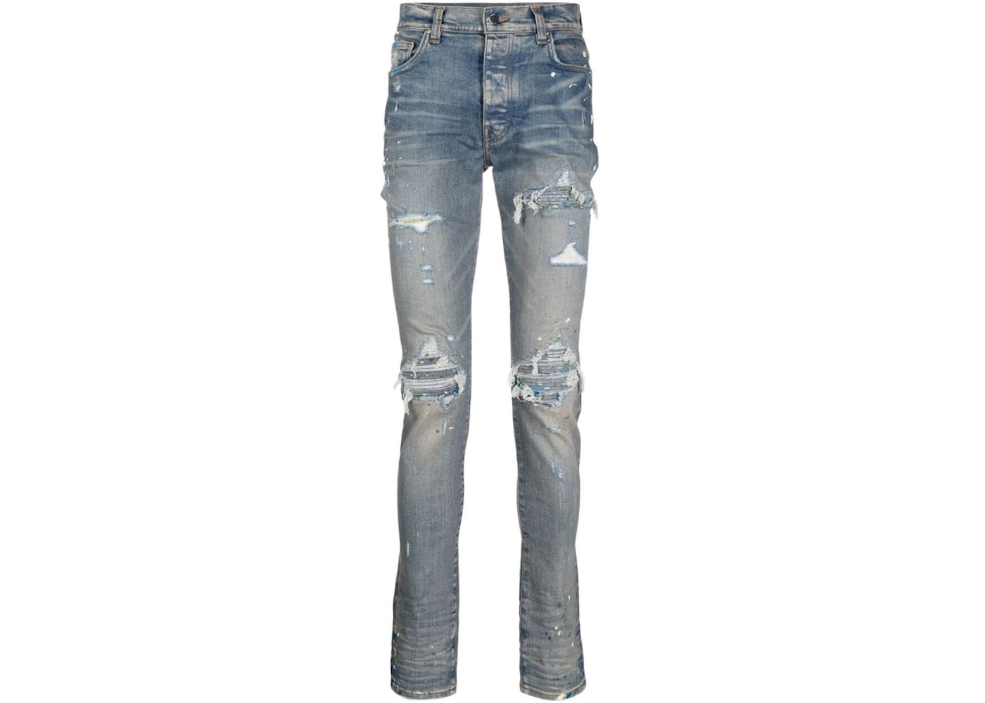 AMIRI MX1 Paint Drip Skinny Jeans Clay Indigo Men's - FW22 - US