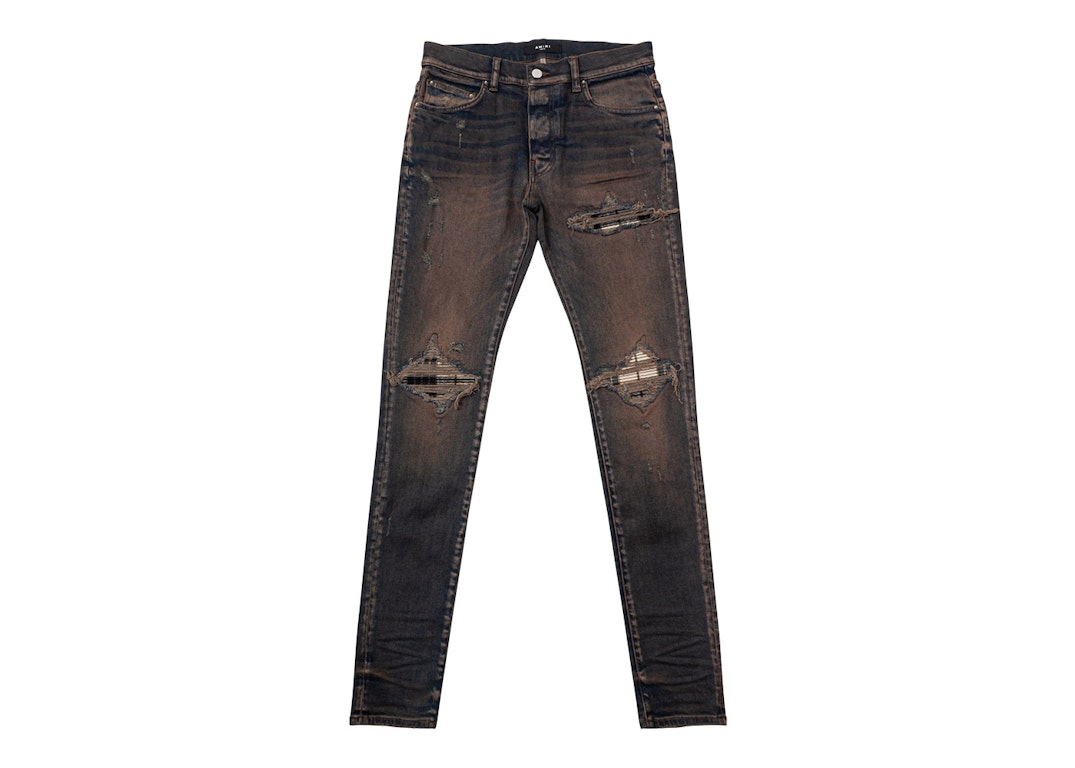 Pre-owned Amiri Mx1 Plaid Distressed Skinny Fit Jeans Dark Indigo