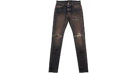 AMIRI MX1 Plaid Distressed Skinny Fit Jeans Dark Indigo