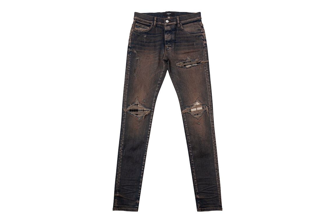 Pre-owned Amiri Mx1 Plaid Distressed Skinny Fit Jeans Dark Indigo