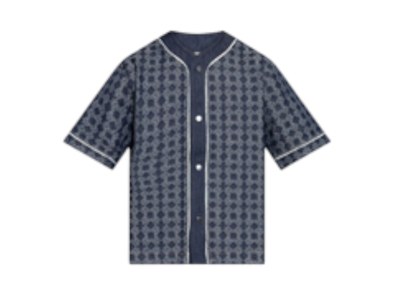Pre-owned Amiri Men's Ma Quad Denim Baseball Shirt In Raw Indigo In Blue