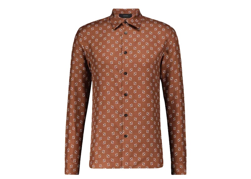 Pre-owned Amiri Men's  Micro Paisley Silk Long Sleeve Shirt In Dark Brown