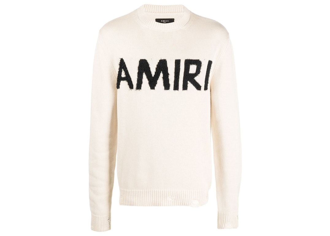 Pre-owned Amiri Monogram Intarsia Crewneck Sweater Cream