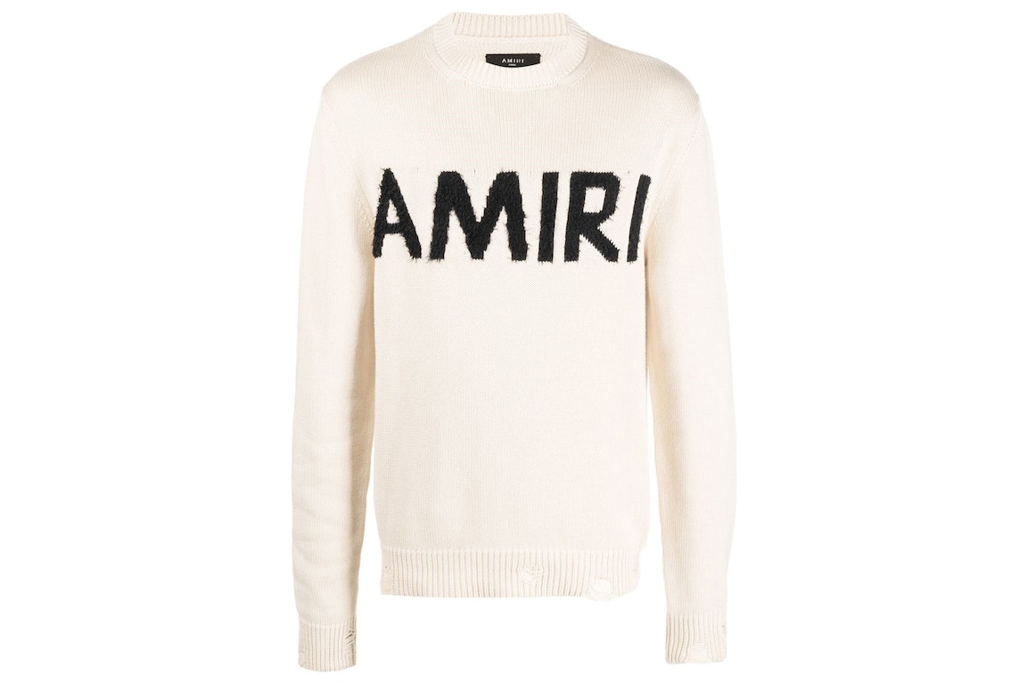 Pre-owned Amiri Monogram Intarsia Crewneck Sweater Cream
