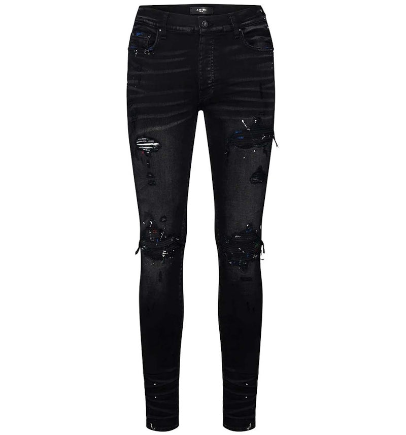 AMIRI Mx1 Distressed Ripped Skinny Jeans Black Men's US