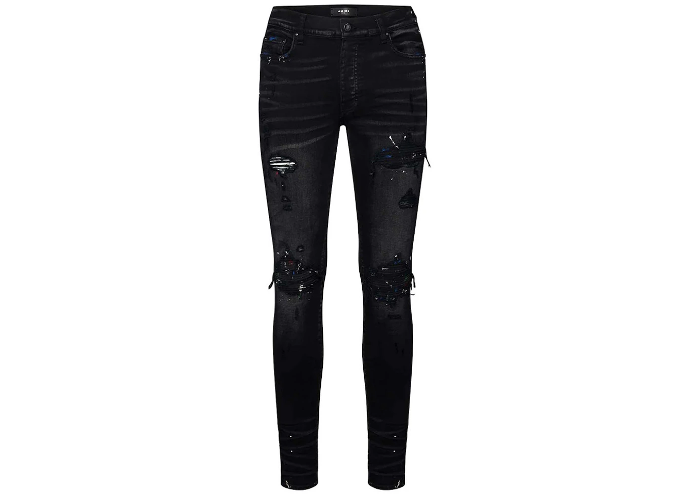 AMIRI Mx1 Distressed Ripped Skinny Jeans Black Men's US