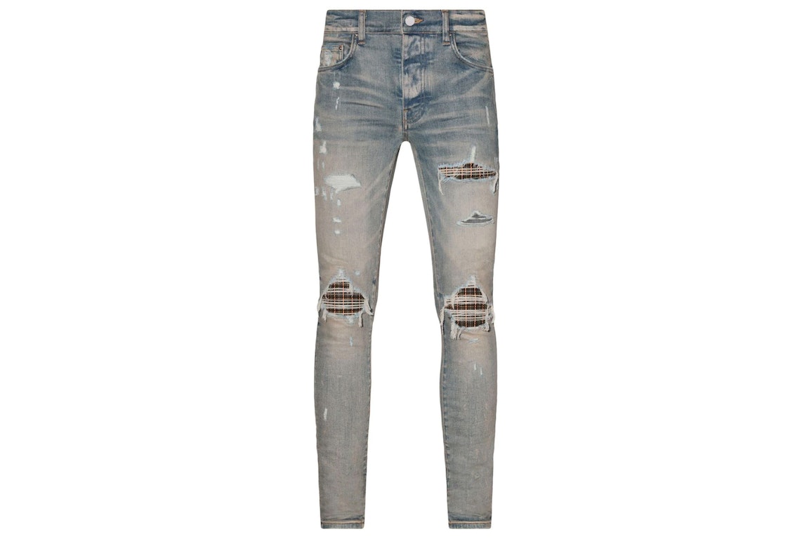 Pre-owned Amiri Neon Plaid Skinny Jeans Indigo Blue