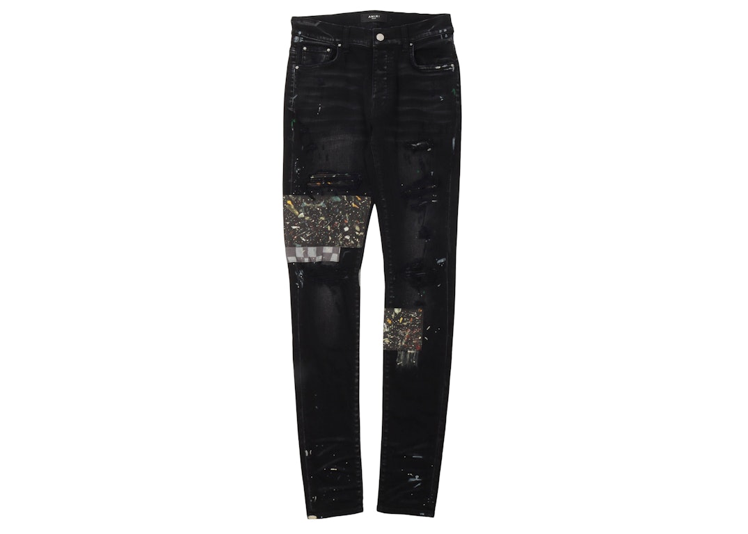 Pre-owned Amiri Paint Splatter Patched Jeans Aged Black